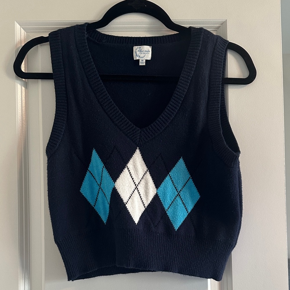 Forever 21 Navy and Blue Argyle Knit Tank Top